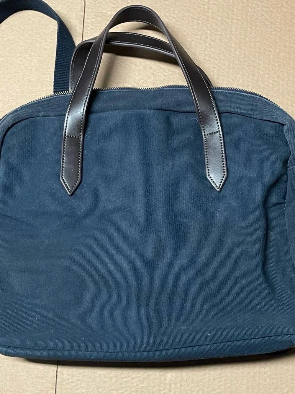 Brooks Brothers Briefcase Navy W/ Brown Leather Handles Canvas Bag Office